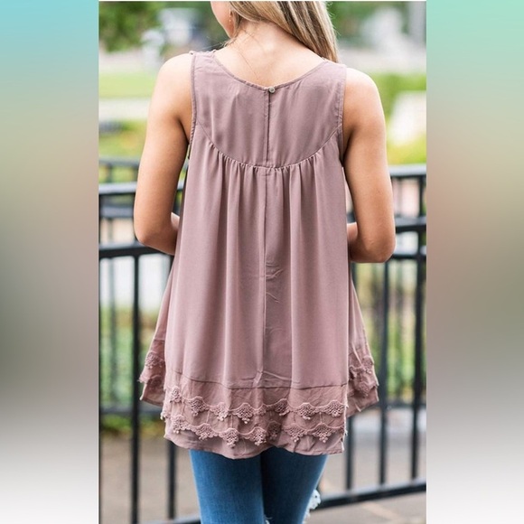 Entro Dusty Pink Lace Crochet Tank Top Sleeveless Boho Chic Women’s Size Small - Picture 3 of 9